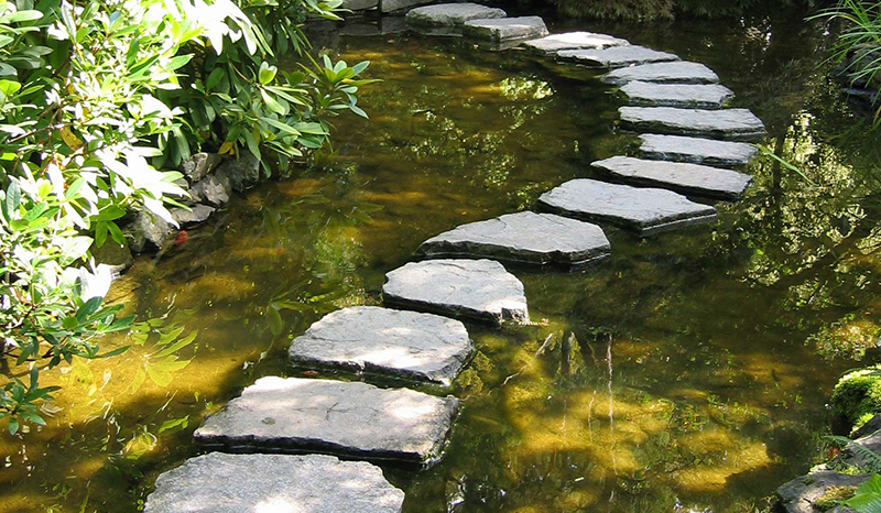 idee jardin pas japonais une allee de pierre a travers la riviere