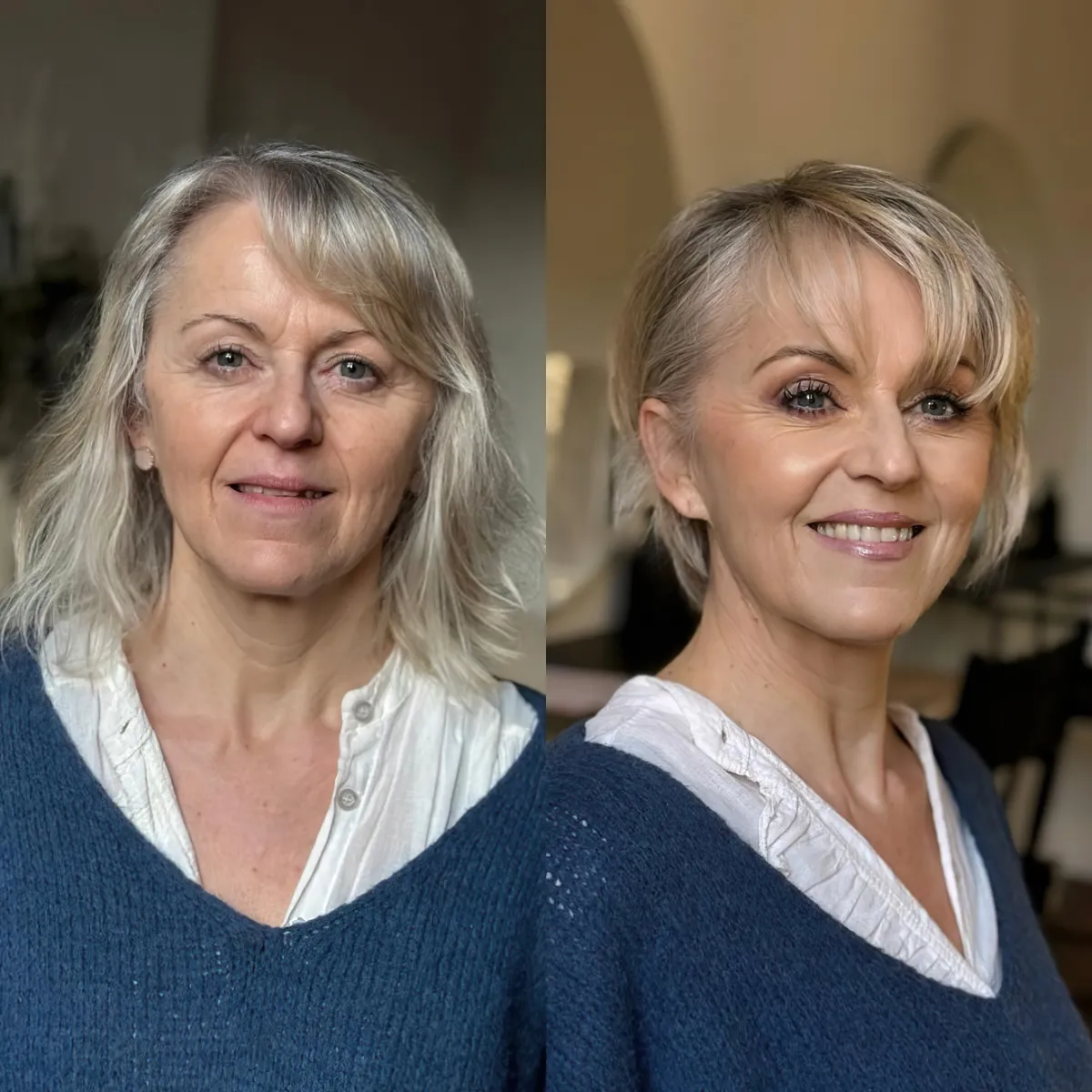 photo avant et apres femme de 60 ans cheveux blonds