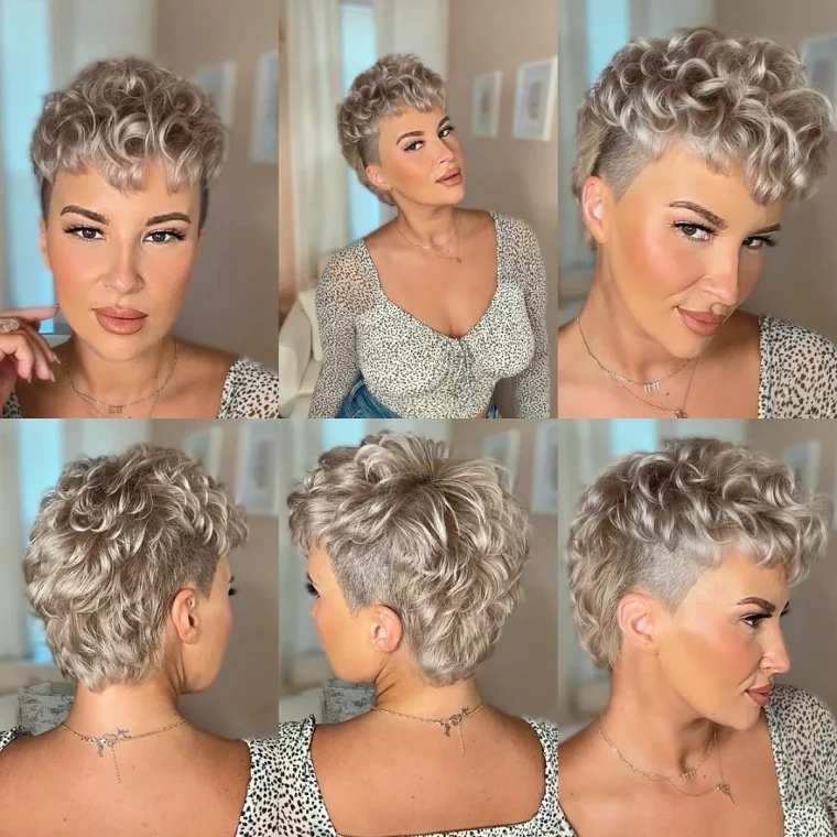 coupe courte sur cheveux boucles blonds femme