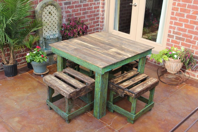 idee de salon jardin vintage table et chaise en bois verte