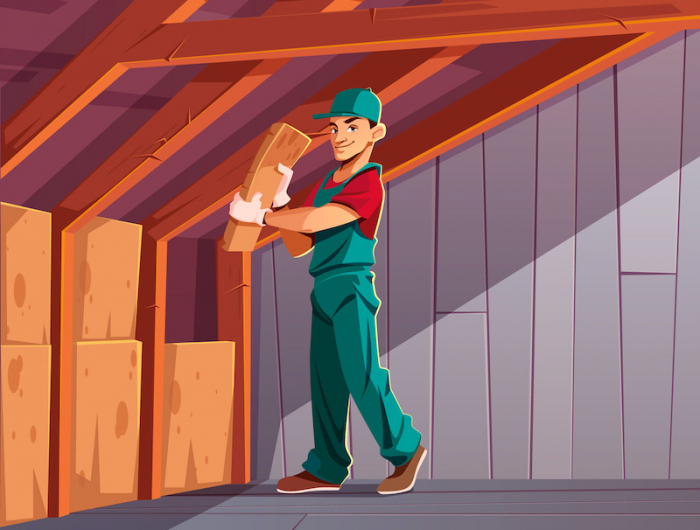 house thermal insulation works cartoon vector