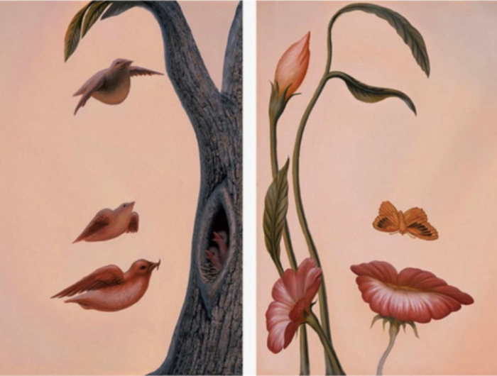 image fille ou fleurs illusion silhouette de visage