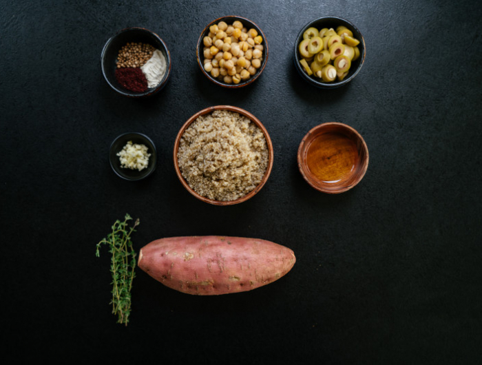patate douce olives vertes quinoi ail romarin