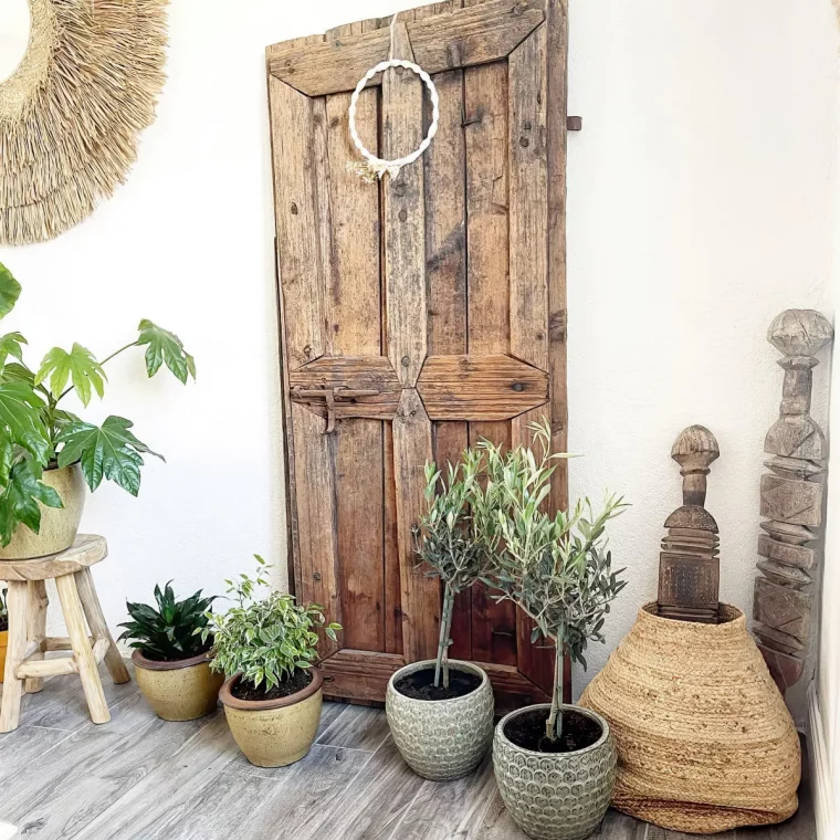 porte bois rustique plantes d interieur panier en paille