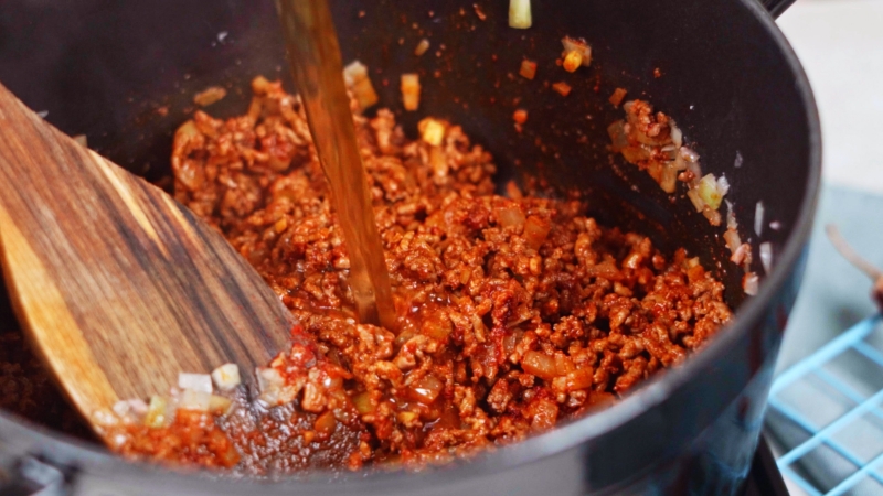 recette de chili con carne a la poele sauce bouillon boeuf