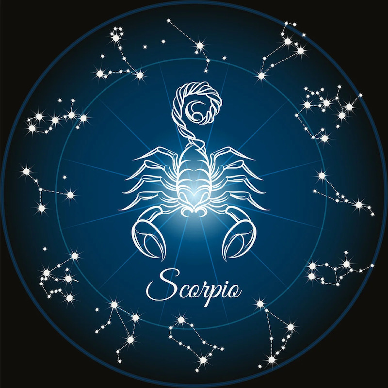signe astro le plus dangereux une imagescorpion sur un fond blue avec des constellation