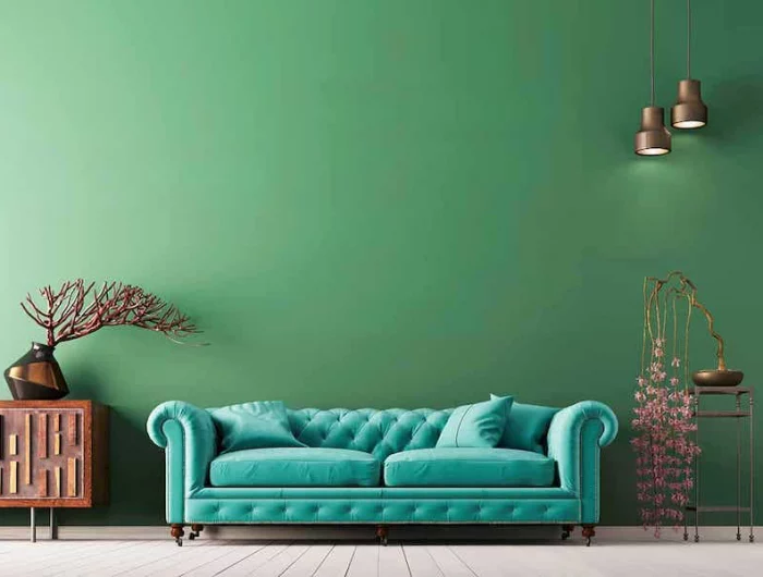 deco vert sauge un mur vert sauge sans un salon canapé vert et meuble en bois