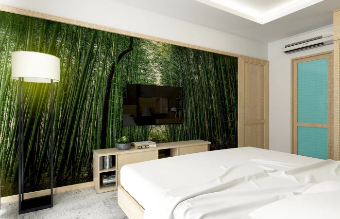 meubles bois tv jungle papier peint chambre adulte tendance 2022