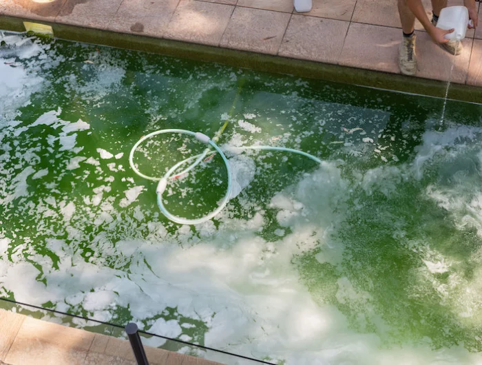 oxygène actif piscine eau verte une piscine avec une pompe