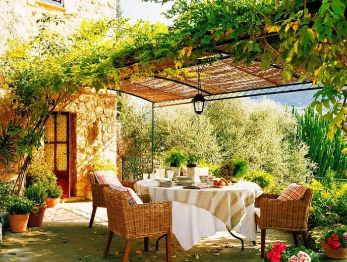 coin de repas jardin style mediterraneen vigne