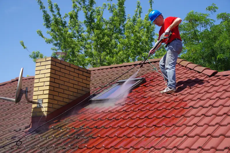 excrément de fouine un homme qui pulverise le toit de la maison