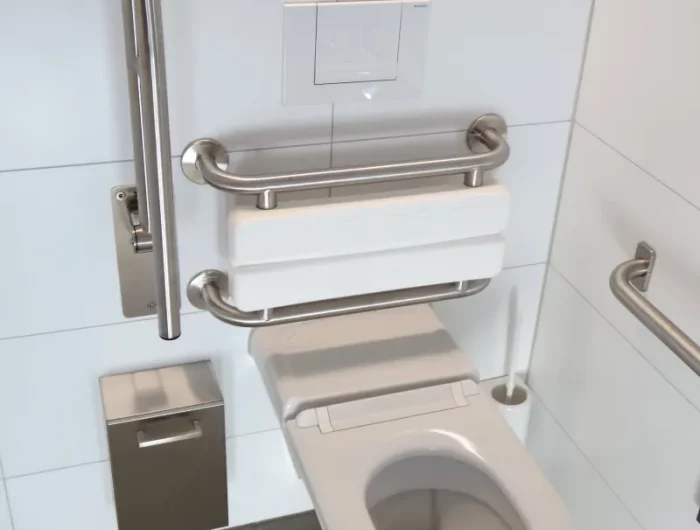 hygiene routine toilettes carrelage sol gris anthracite murs blancs