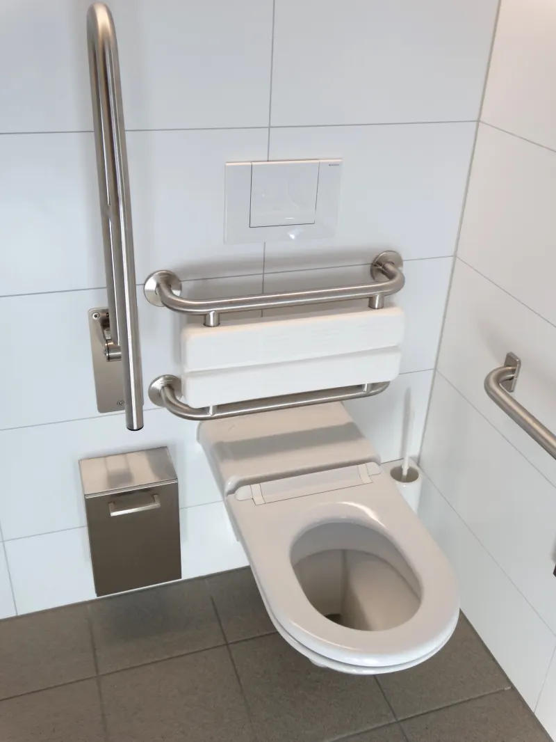 hygiene routine toilettes carrelage sol gris anthracite murs blancs
