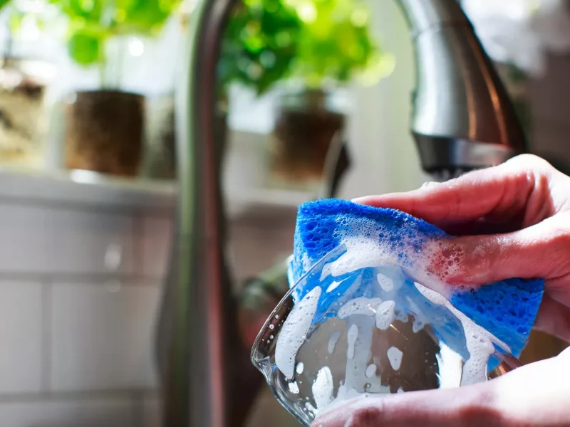 liquide vaisselle maison sans cristaux de soude une eponge blue qui nettoie la vaisselle