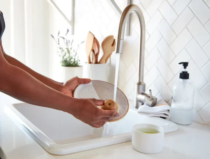 produit vaisselle maison recette image avec nettoyage des assiettes dans un evier