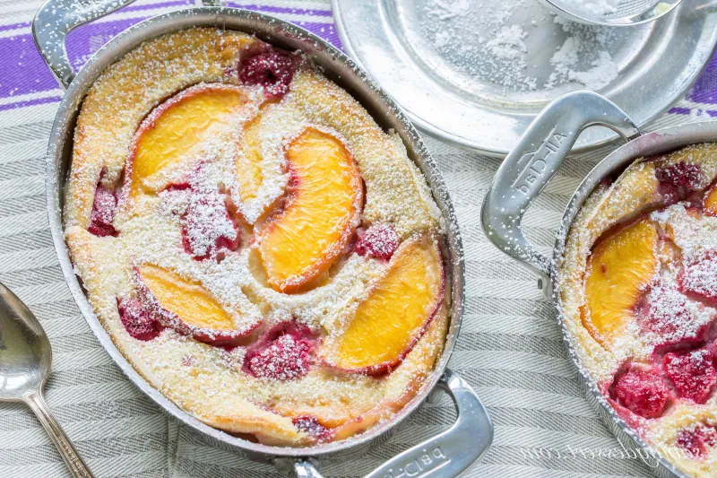 Raspberry and peach clafout is an easy recipe