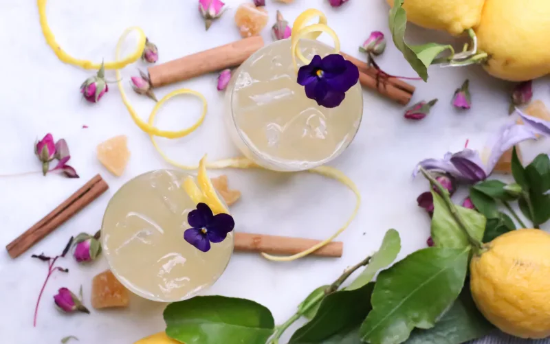 cocktail maison recette avec pelures de citron fleurs comestibles