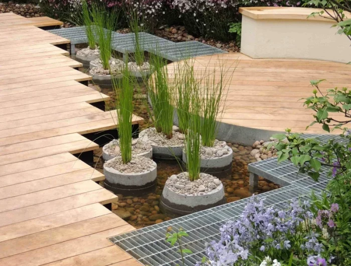 creer un jardin de pluie eau bois plantes vertes