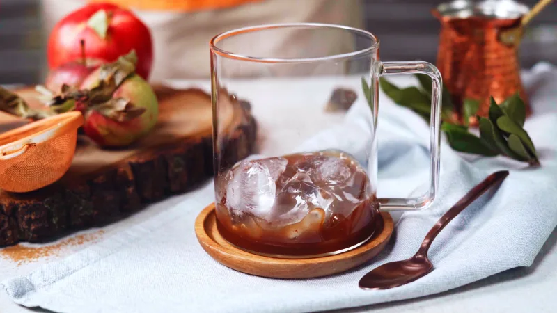 Add ice cubes to make your own homemade iced latte gourmet coffee idea