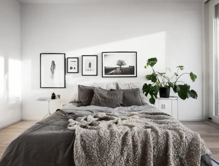 deco minimaliste en gris et blanc chambre