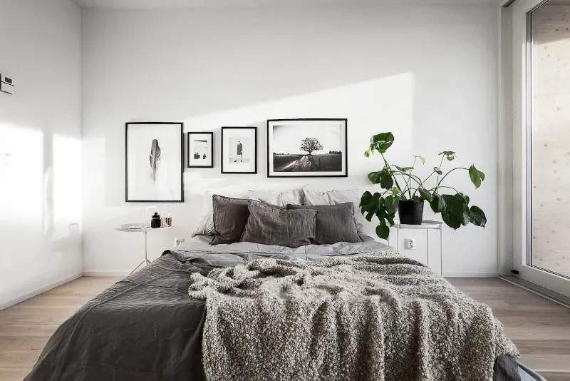 minimalist gray and white bedroom decor