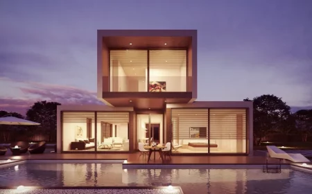 maison futuriste en deux etage avec une piscine