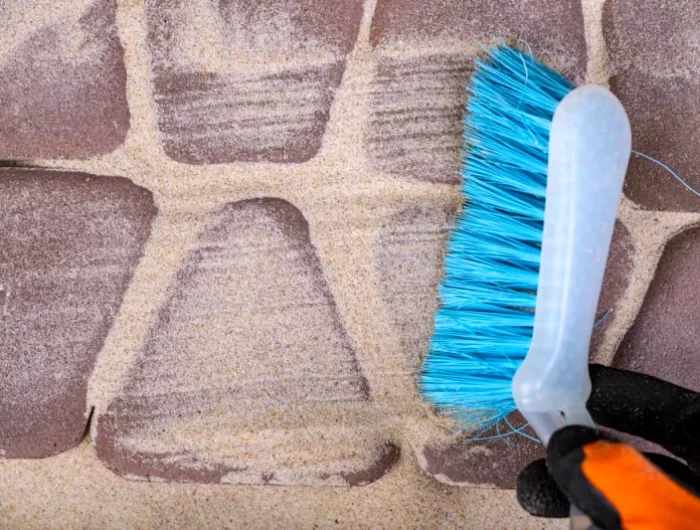 nettoyer les dalles avec une brosse blue