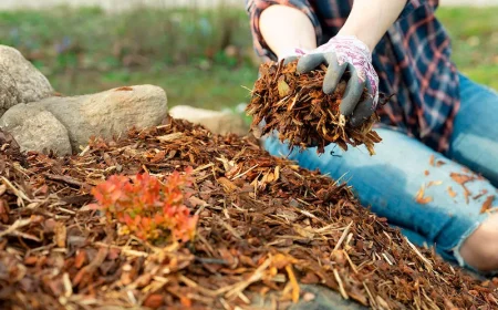 quand pailler le potager femme en chemise en carreaux tient du paillis