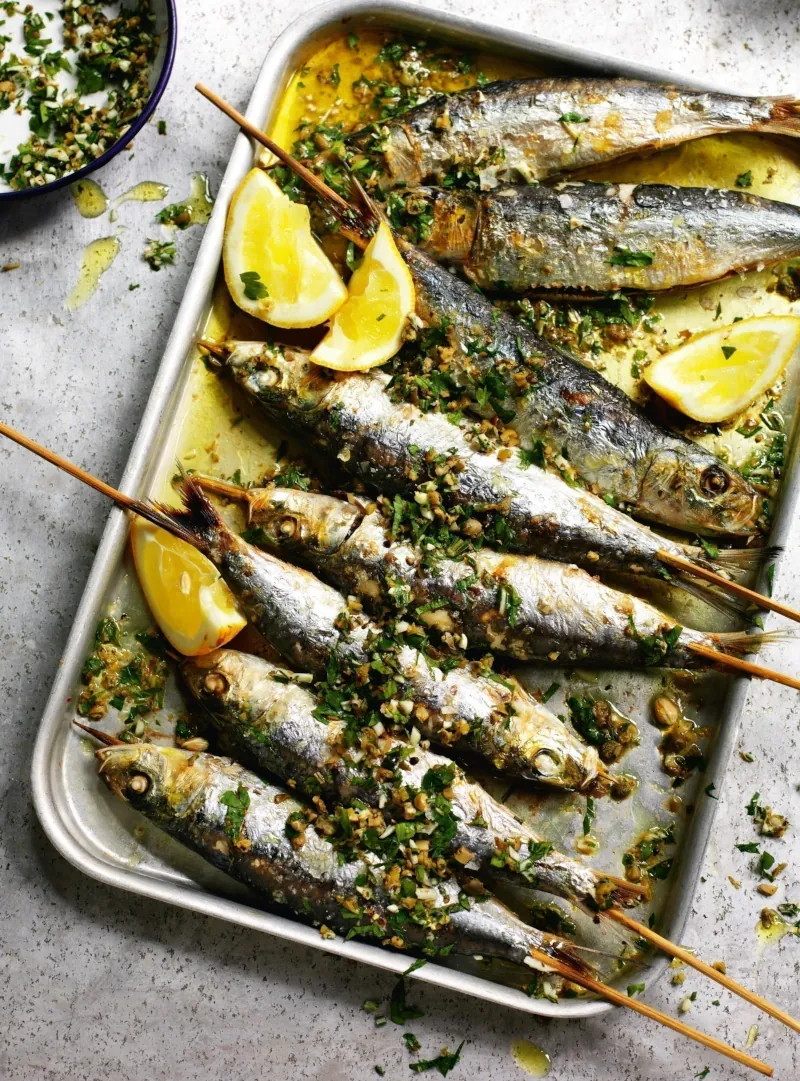 Grilled sardines with chermoli sauce