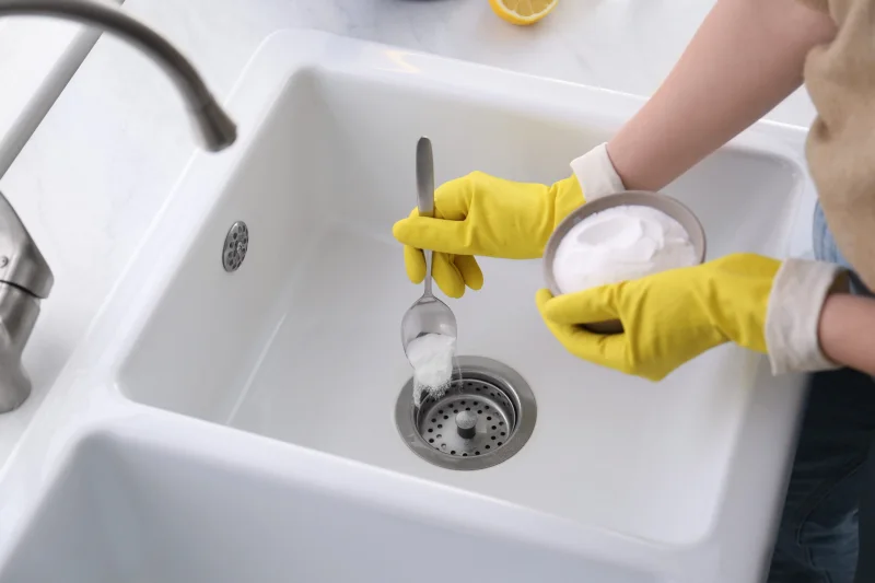 bicarbonate de soude evier nettoyage produit maison robinet cuillere