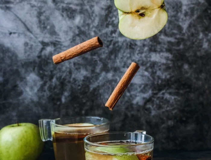 boisson pommes vinaigre bienfaits consommation tranches fruit batons cannelle