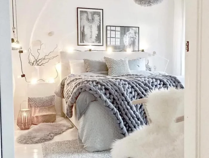 chambre decoree avec des blanc et tons neutre