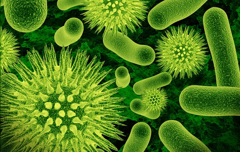 des bacteries et virus sous microscope