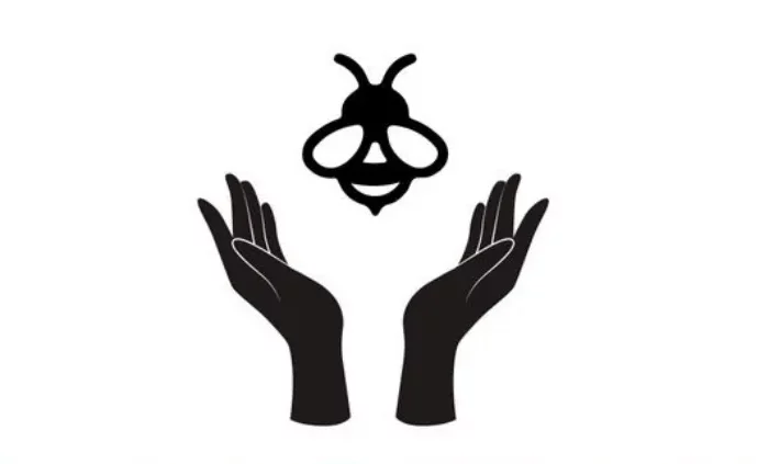 diagrame en noir sur blanc avec deux mains et une abeille