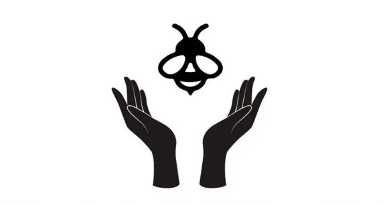 diagrame en noir sur blanc avec deux mains et une abeille