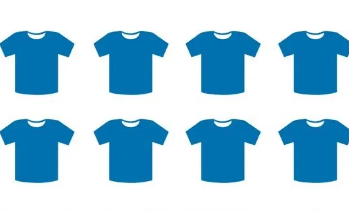 diagramme en bleu sur blanc de huit teeshirts