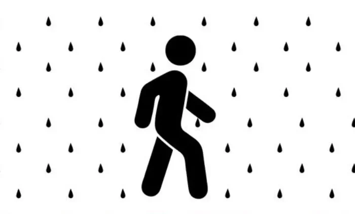 diagramme en noir sur blanc avec un homme sous la pluie