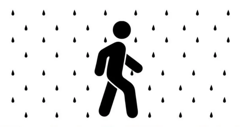 diagramme en noir sur blanc avec un homme sous la pluie