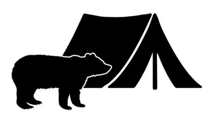 diagramme en noir sur blanc de tente et un ourse devant