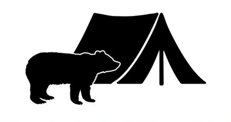 diagramme en noir sur blanc de tente et un ourse devant