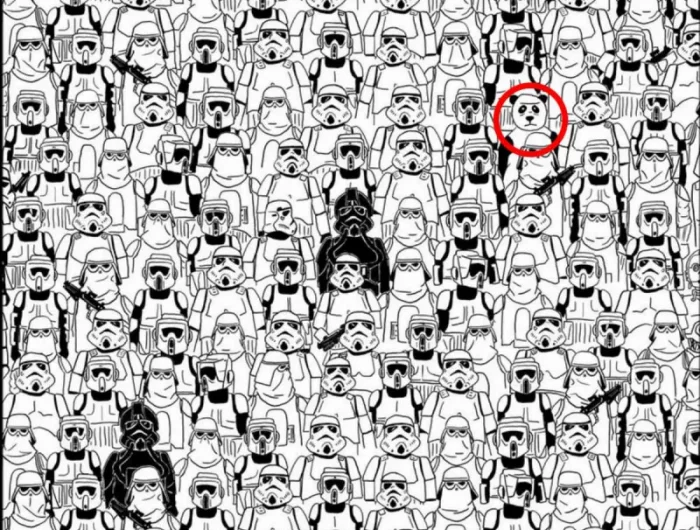 la reponse a la questiopn ou se cache le panda sur ce dessin en noir et blanc entoure de rouge