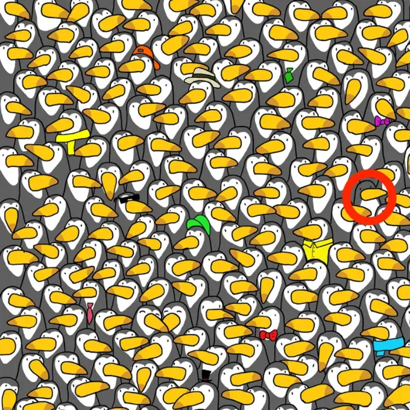 la reponse entoure de rouge avec le pinguin dans cette masse coloré de jaune gris et blanc