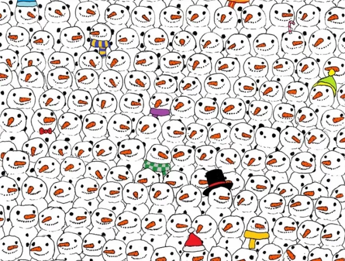ou est le panda cache parmi les bonhommes de neige