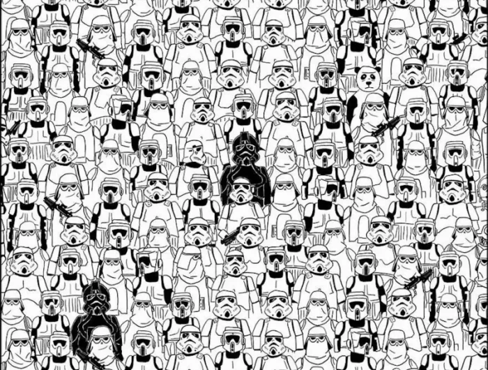 ou se cache le panda sur cette image en noir et blanc