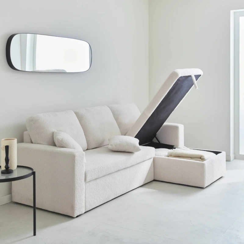 petit salon couleur canape blanc avec rangement integre miroir