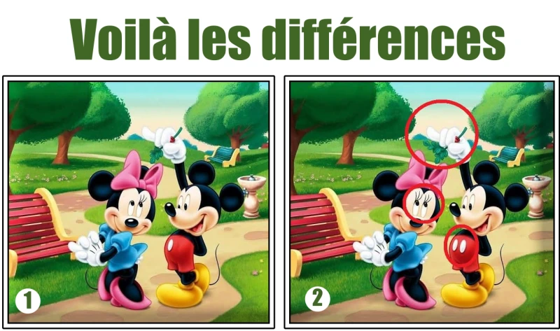 solution jeu des erreurs reponse differences images personnages mickey minnie