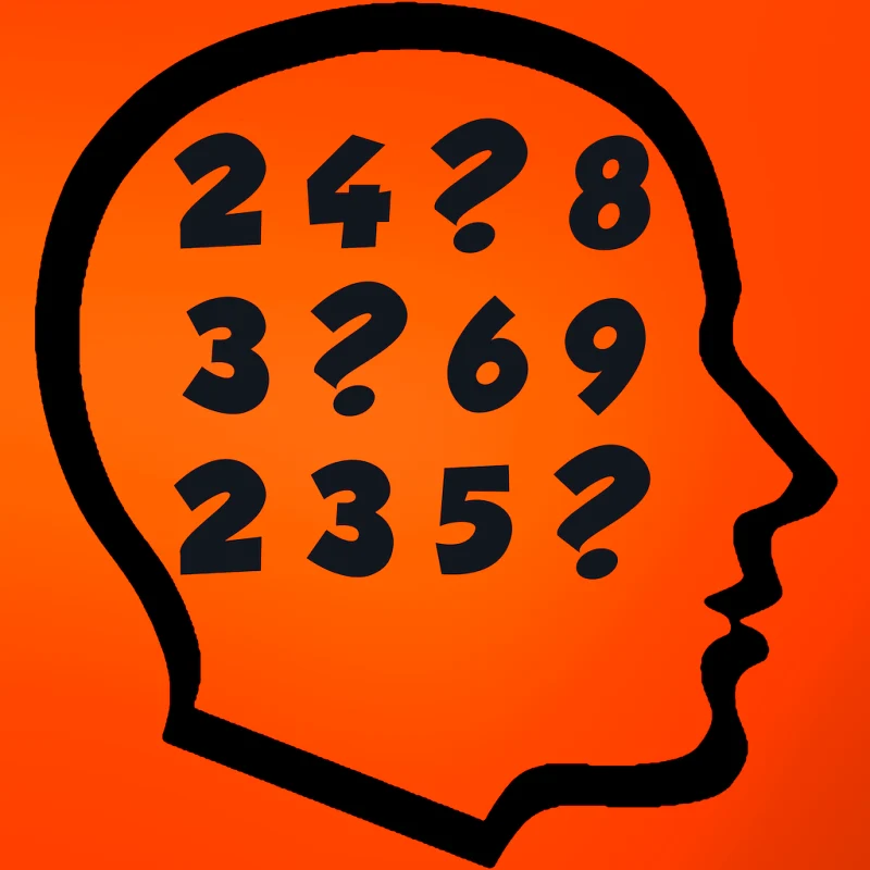 head with numbers on an orange background