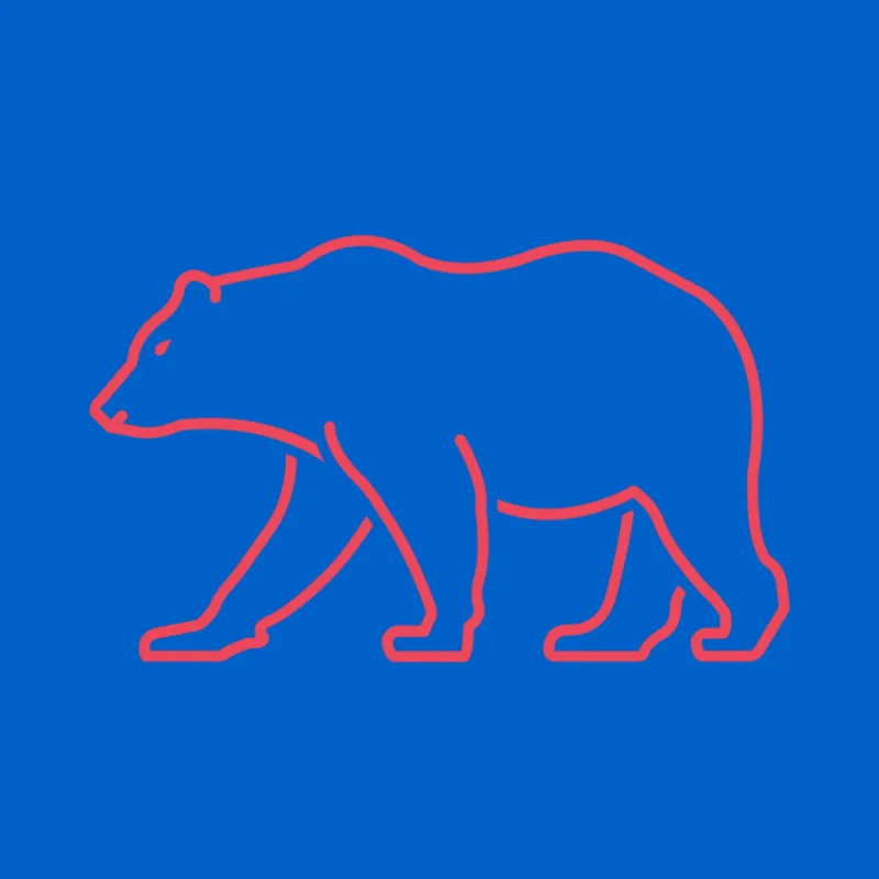 un ourse dessine aux traits rouges sur fond bleu