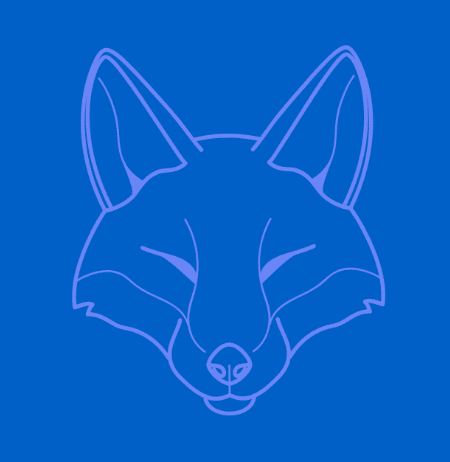 une tete de renard dessine aux traits gris claires sur fond bleu