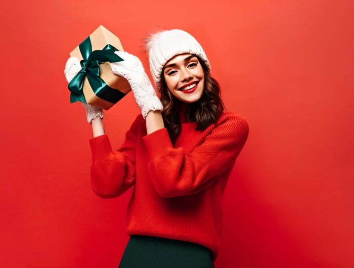 cadeau femme bonnet gants crochet boite cadeau emballage ruban vert